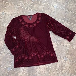 Cherry Krave Crushed Velvet/Velour Deep Red Shirt